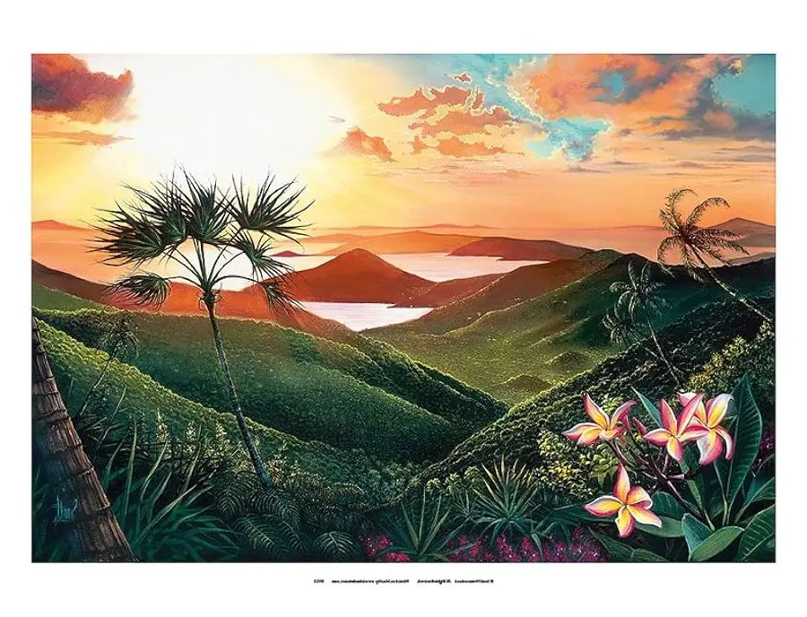 Dessin : Un coucher de soleil paradisiaque avec palmier